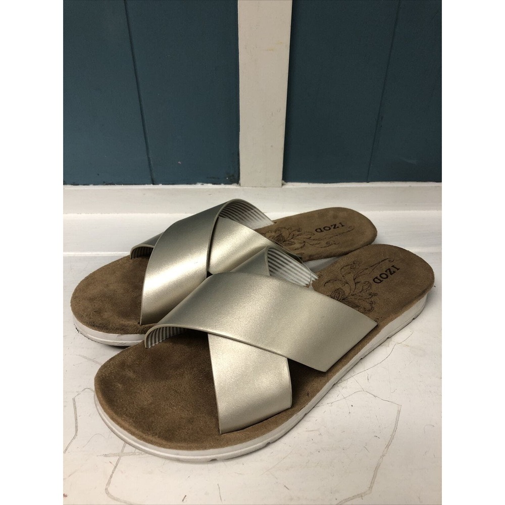 Izod Women's Alyssa‎ Flatform Sandals Gold Size 8 Criss Cross Slides